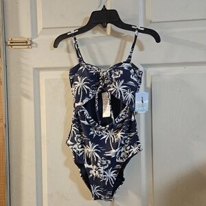 ROXY BANDEAU PEEK-A-BOO ONE PIECE SWIMSUIT: BLUE: NEW WITH TAGS: SIZE XS